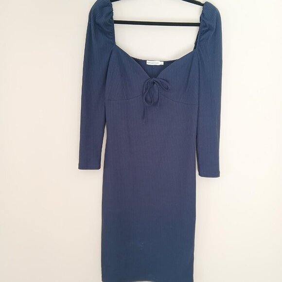 Avec Les Filles Prairie Rib Knit Stretch Dress Navy Blue Size Large - Picture 3 of 8